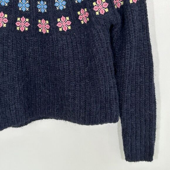 Boden Fluffy Embroidered Jumper Sweater Size 4 US Blue Knit Floral Mock Neck - Picture 4 of 10